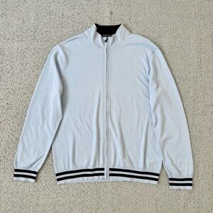 James Perse Light Blue Zip-Up Sweater with Black Stripes Size L